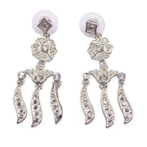 Silver floral dangle drop earrings